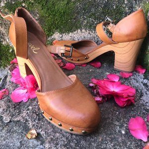 Tan Leather Studded Revel Clog Heels